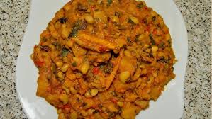 Beans and Yam Porridge served with fried plantain
